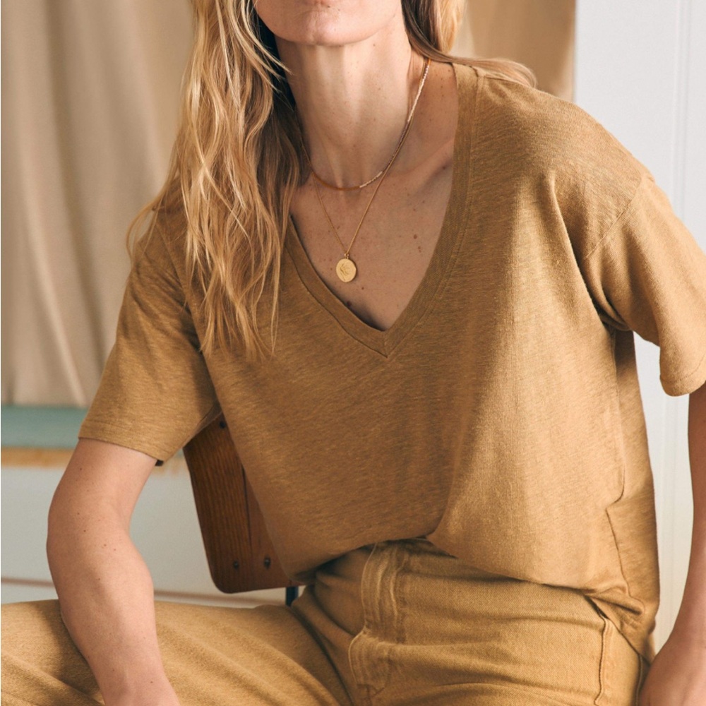 Faherty Oceanside V-Neck Tee - Antique Bronze